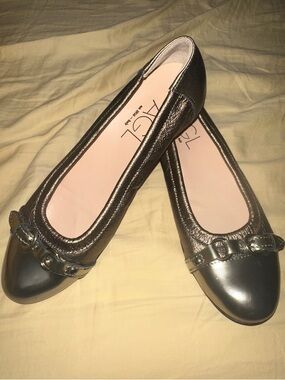 AGL Metallic Bronze Leather Monika Ballet Flats with Silver Cap Toe